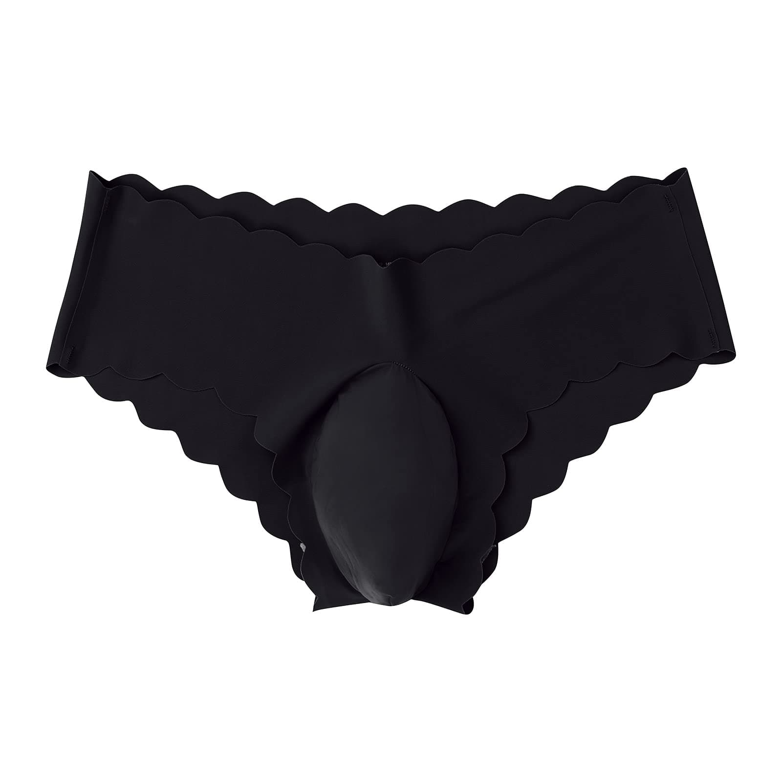 ABAFIP Mens Ice Silky Sissy Panties Seamless Smooth Underwear Low Waist Ruffle Bikini Briefs Crossdress Lingerie Hot Triangle Jockstrap Underpants Black X-Large