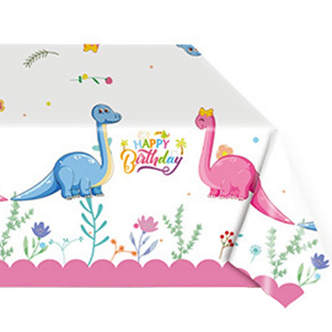 130*220cm Pink Happy Birthday Dinosaur TableCloth Party for Girls Birthday Parties,Rectangular Dino Cartoon Table Cover Plastic Tablecloths for Kids Dinosaur Theme Birthday Party Supplies Decorations