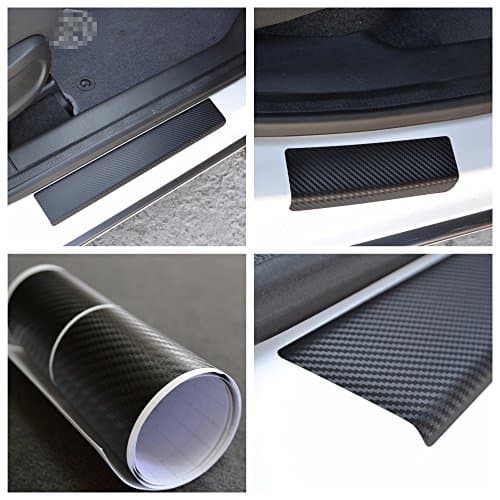 Door Sill Vinyl Wrap Scuff Protection Film fit KIA Black Carbon Fiber Texture Decals Entry Guard 4 pcs (Picanto I 2004-2010)