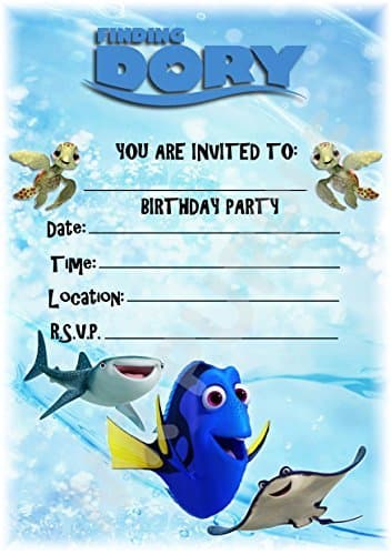 A5 KIDS CHILDRENS PARTY INVITATIONS X 12 - FINDING DORY PORTRAIT SWIMMING DESIGN (WITH Envelopes)