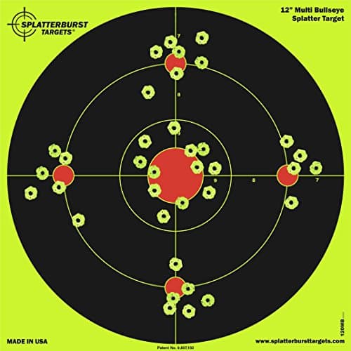 Splatterburst Targets - 12 inch Multi-Bullseye Reactive Shooting Target - Shots Burst Bright Fluorescent Yellow Upon Impact - Gun - Rifle - Pistol - Airsoft - BB Gun - Pellet Gun - Air Rifle