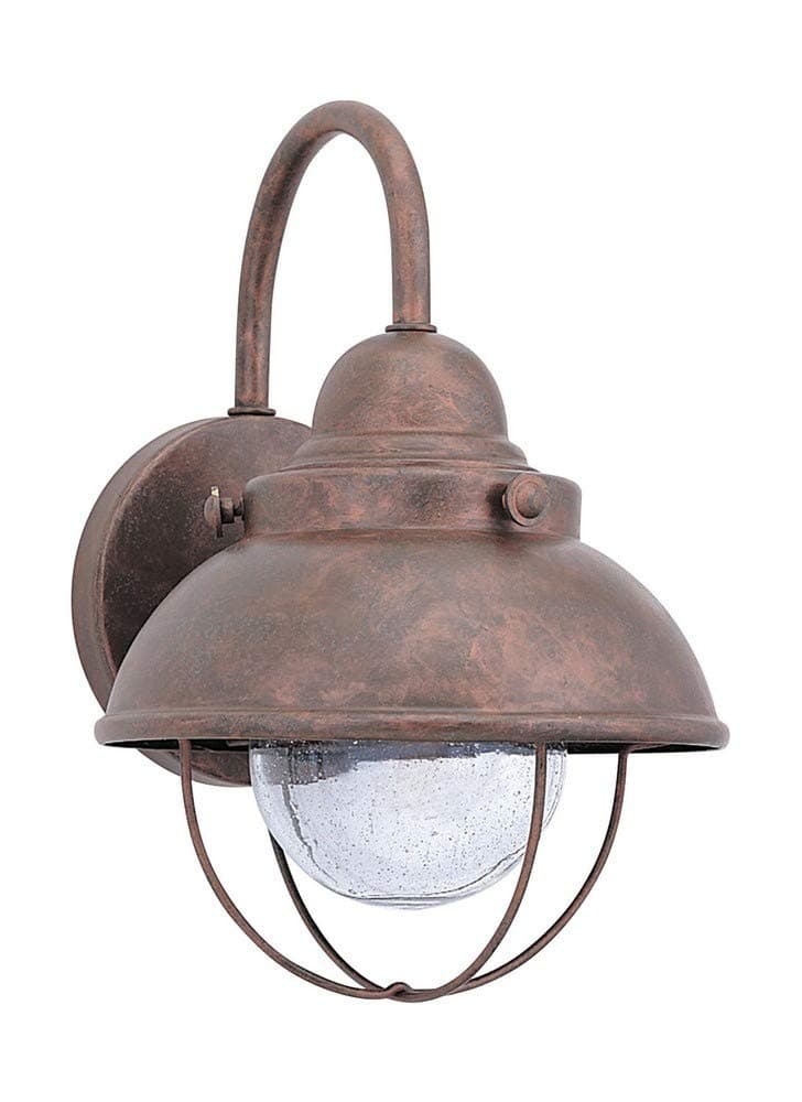 Sea Gull Lighting 887091S-44 Sebring LED Outdoor Wall Lantern with Clear Seeded Glass Diffuser, Weathered Copper Finish