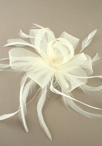 Hair Accessories - Bridal Large Looped Cream Net Ribbon and Feather Fascinator on a Clear Comb