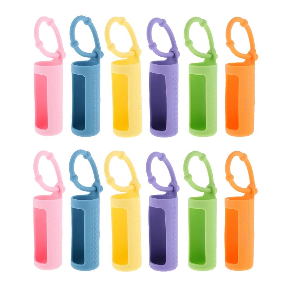 ConStore 12pcs Silicone Roller Bottle Holder Sleeve Essential Oil Bottle Protect Case Anti Slip Carrying Case Travel Protective Cover with Hanging Rope for perfume