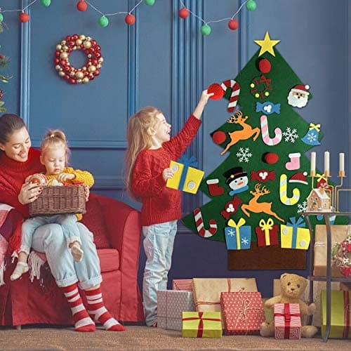 ALLADINBOX DIY Felt Christmas Tree Set with Ornaments for Kids, Xmas Gifts, Christmas Decorations, New Year Door Wall Hanging Decorations, 3FT Height Tall