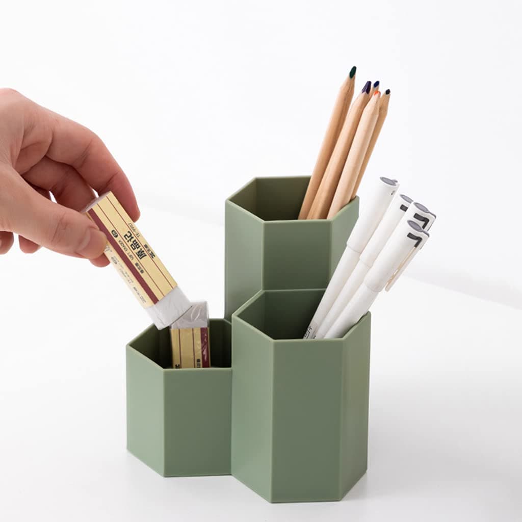 Pen Holder Pencil Cup Pencil Organizer Cute Pencil Jars Desk supplies for Office/Colleage/Home (Green, 3-type)