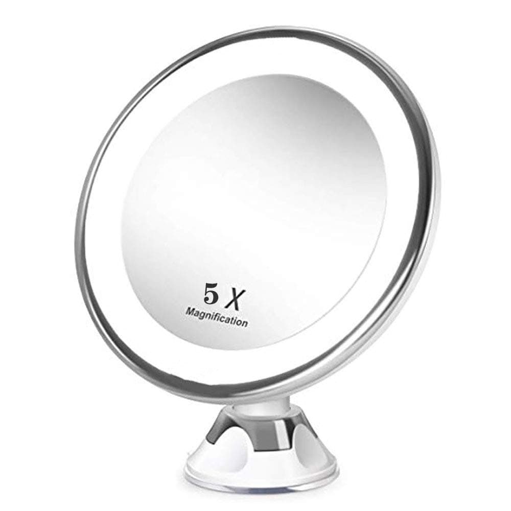 kenny 5x Magnifying Mirror with Natural LED Lights, 20 Daylight LEDs, Locking Suction Cup, Cordless & Portable Illuminated Vanity Mirror for Bathroom and Travel