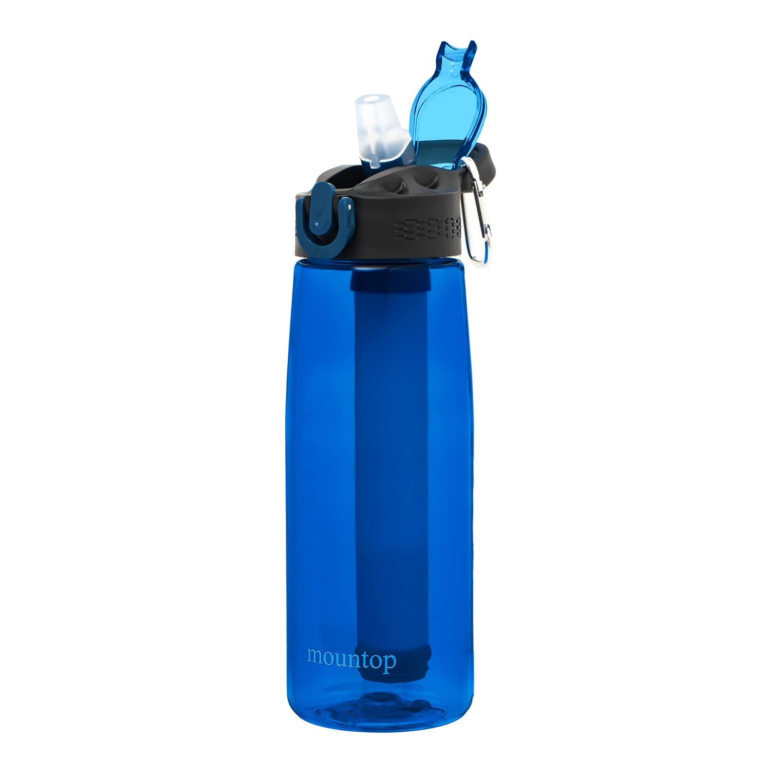 mountop Portable Water Filter Bottle - Emergency Water Filtered Bottle with 2-Stage Integrated Filter Straw for Hiking Backpacking and Travel BPA Free 22oz, Blue