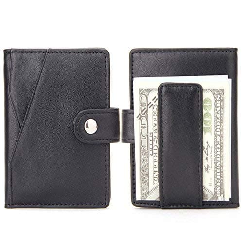Purfit Design--Buffalo ID Bifold Money Clip Wallet Genuine Leather Slim Wallet with RFID Blocking & Security Closure For Cash & Cards (Black)