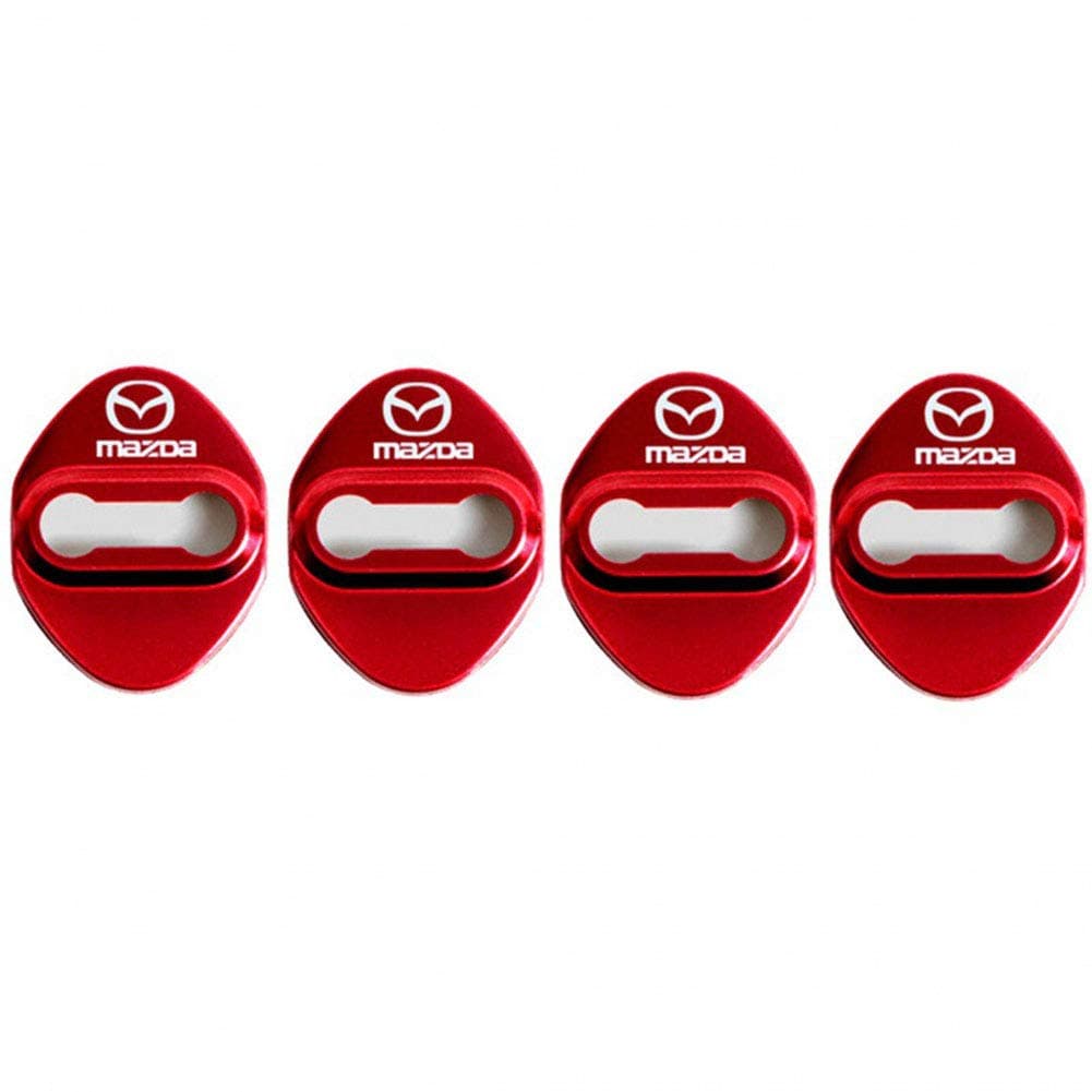 MAXDOOL Stainless Steel Car Door Lock Latches Cover Protector for for Mazda 3,6, Miata MX-5 CX-3,CX-5,CX-9 Car, 3M Adhesive Backing( Pack of 4) (Red)
