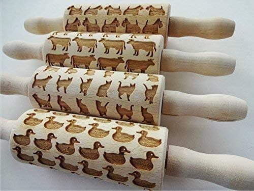 4 ANY pattern Kid Size Rolling Pin SET Wooden Laser Cut Mini Rolling Pins for cookies play dough salt dough or clay Laser engraved embossing rolling pins for homemade cookies Choose your patterns