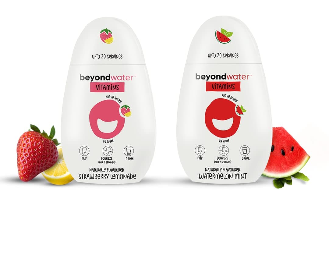 BEYOND WATER Tropical Blast - Diy Vitamin Water - 2 X 20 Servings - (Strawberry Lemonade + Watermelon Mint) | Water Enhancer Instant Fruit Drink Mix, 10+ Vitamins & Minerals, Flavoured Water