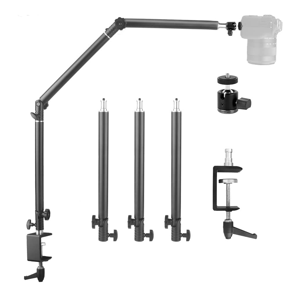 HEMMOTOP Overhead Desk Camera Mount Stand, Overhead Tripod Camera Arm Rig Max. Load 6.6Lbs, Camera Holder Mount for Filming, Cooking, Vlogging, Video Recording, Content Creator Max. Height 41.1" MS05