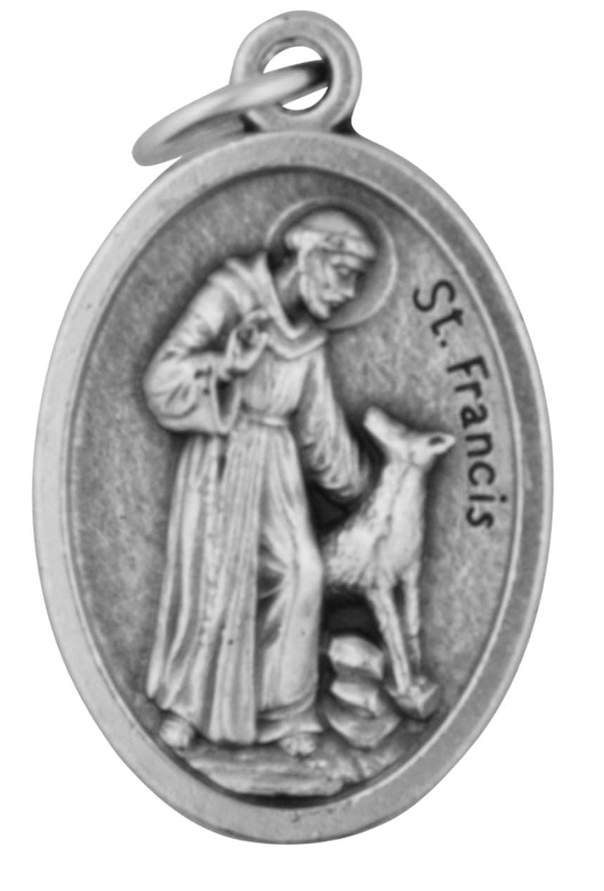 Saint St Francis of Assisi 1 Inch H Silver Tone Pet Medal