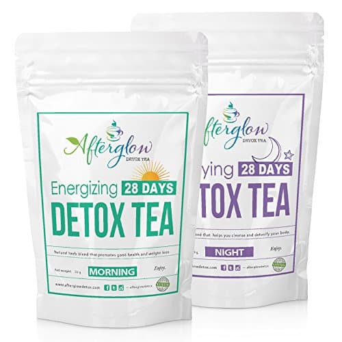Detox Tea Combo: Best for Weight Loss, Natural Body Cleanse, Reduce Bloating. Morning Teatox with Green Tea, Oolong, Ginger and Night Tea with Rooibos, Senna, Juniper. 28 Day Detox By Afterglow Tea.