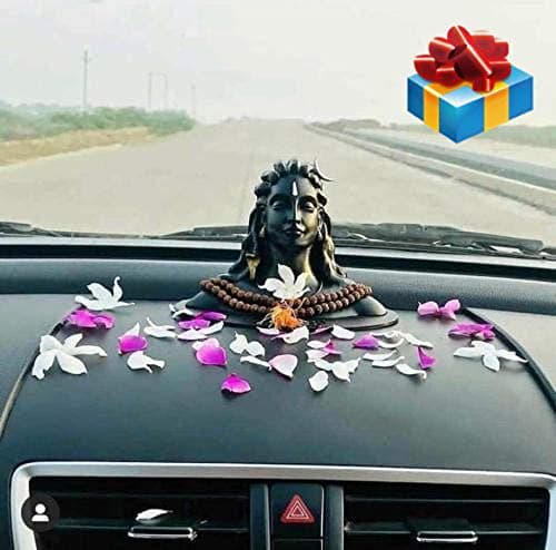 SN Handicrafts Stone Adiyogi Shiva Mahadev Murti for Car Dashboard, Pooja, Home and Office Decor - 5.35 inch (Matte Black, Standard)
