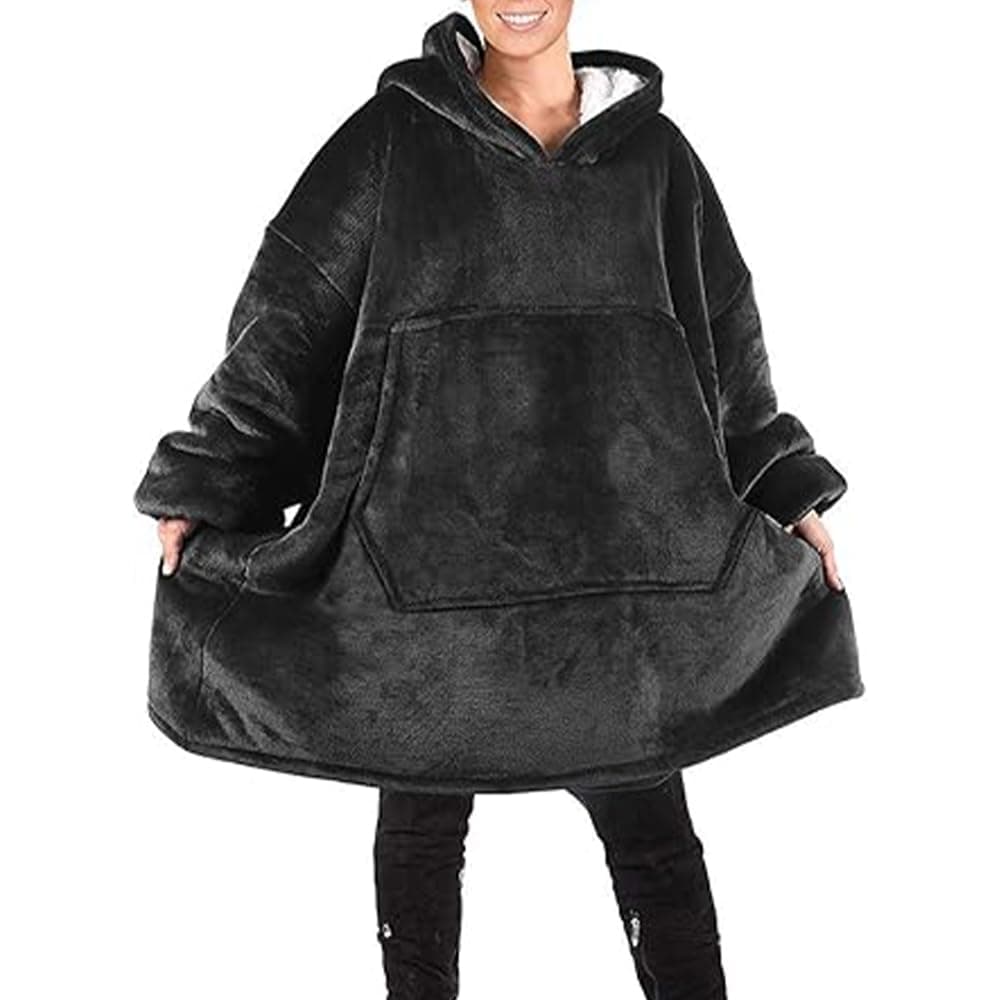 ZYEZI Hoodie Robe, Sweatshirt Blanket Soft Warm Hoody Front Pocket Plush Fleece Warm Blankets For Home Women Men Grey, Black, One Size