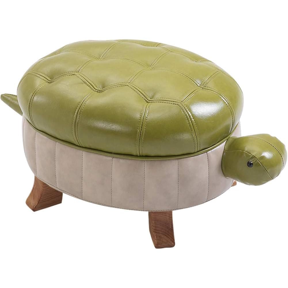 Animal Footstool Turtle Upholstered Ottoman PU Leather Pouf Wood Foot Stool Rest for Living Room Bedroom Sofa Bench Seat Chair, Grass Green, Large