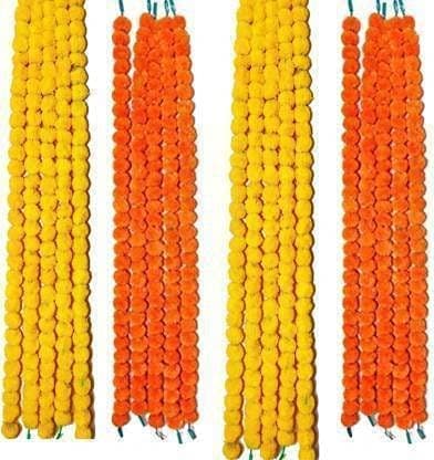 likes of india Genda Phool Yellow Orange Artificial Marigold Fluffy Flower/Genda Phool Garlands String for Diwali, Navratri,Durga Pooja Festival Office Decoration (60 inch, Pack of 10)