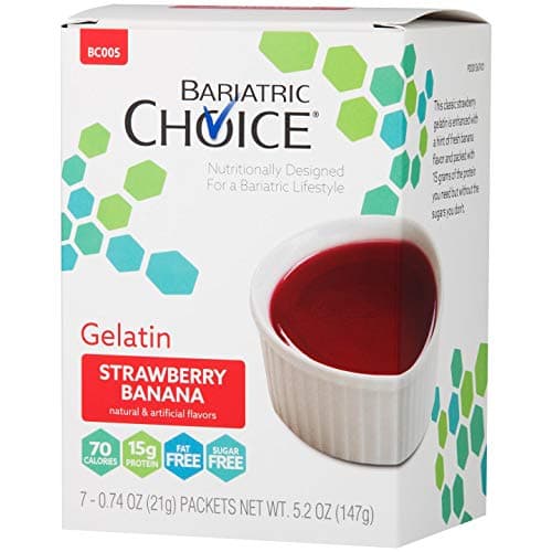 Bariatric Choice High Protein Gelatin / Low-Carb Gelatin - Strawberry Banana (7 Servings/Box) - High Protein, Low Carb, Sugar Free, Fat Free, Aspartame Free