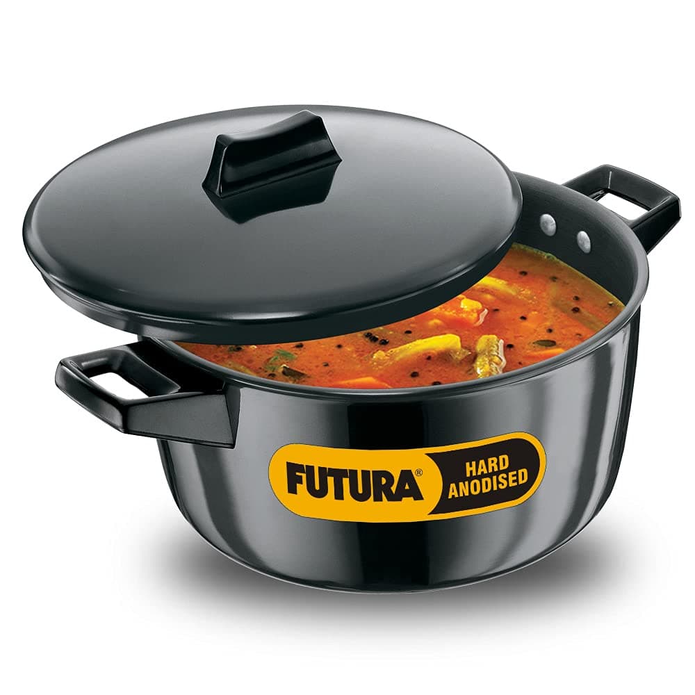 Hawkins Futura 4 Litre Cook n Serve Bowl, Hard Anodised Saucepan with Hard Anodised Lid, Sauce Pan for Cooking and Serving, Black (ACB40), Aluminium
