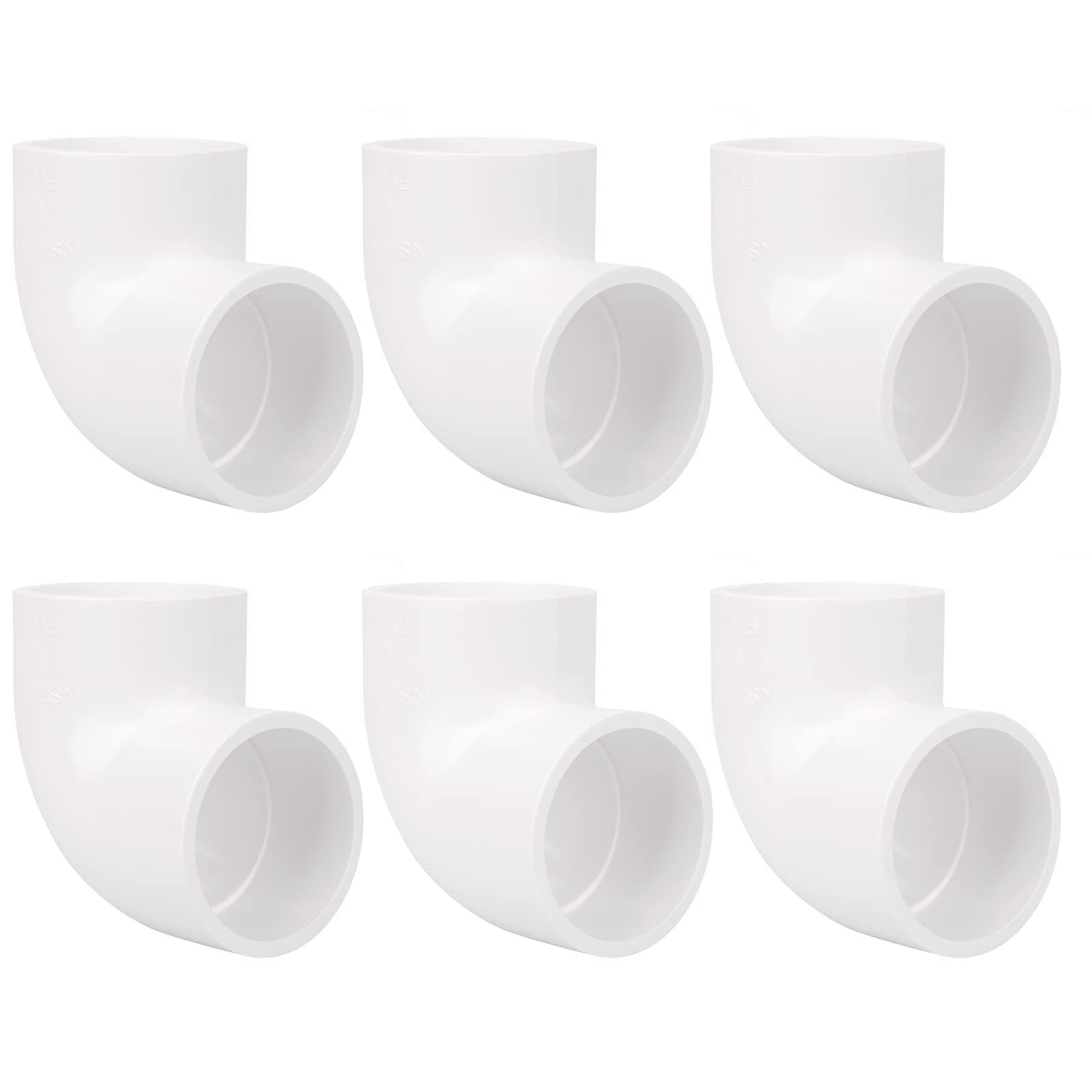 6Pack 1-1/2" 90 Degree Elbow PVC Pipe Fittings 2 Way Right Angle PVC Pipe Fitting, Furniture Build Grade SCH40 (Socket x Socket) 1.50" PVC Fitting Connectors for DIY PVC Shelf Garden Support Structure