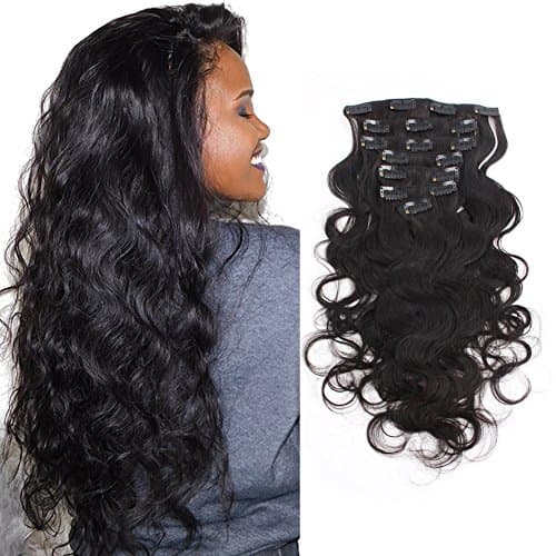 OrderWigsOnline Human Hair Clip In Double Wefts Hair Extensions Body Wave Virgin Remy Human Hair 7 pieces 100gram/3.6oz Grade 8A for Thin Hair 10Inch Natural Black
