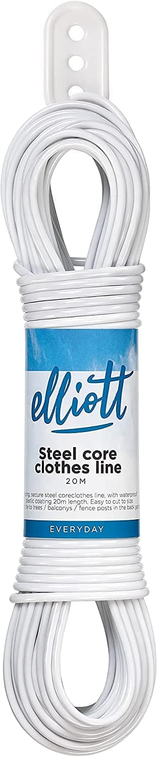 Elliott 20 metre Steel Core Clothesline in White - Durable and Weather resistant Laundry Drying Rope for Indoor & Outdoor Use