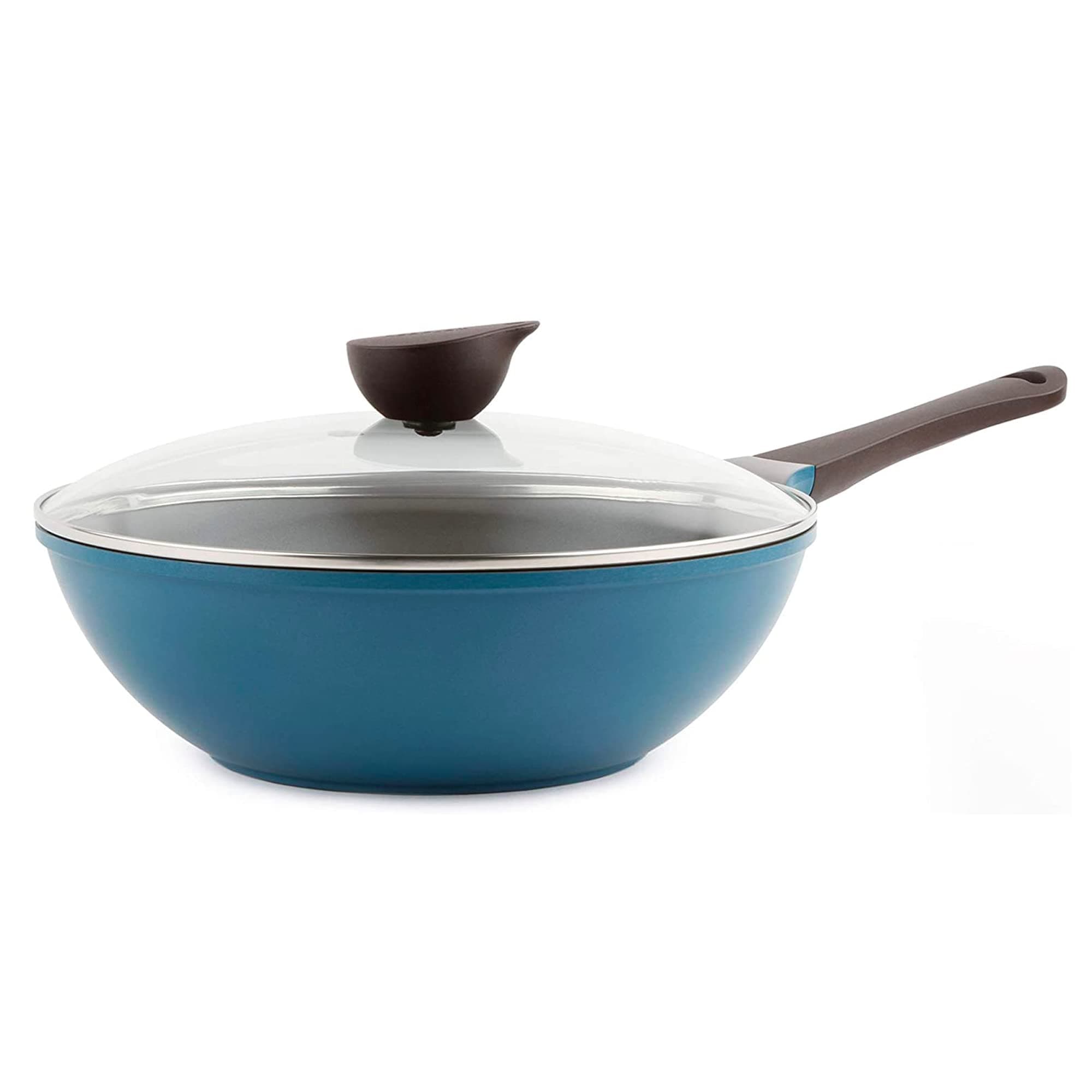 Wok (Chef's Pan) with Glass Lid - 12-inch Ceramic Nonstick in Deep Blue by
