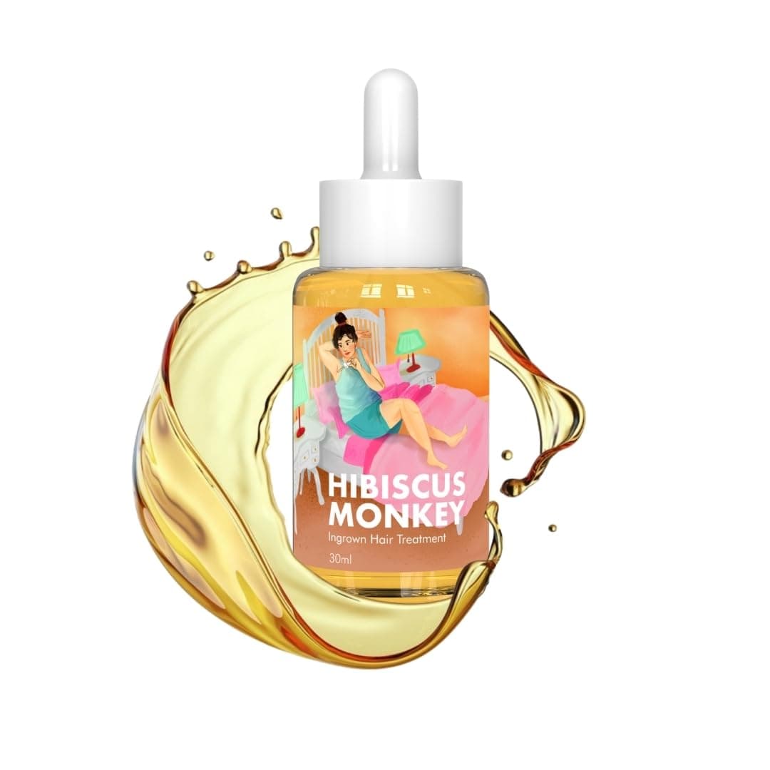 Hibiscus Monkey Ingrown Hair Treatment | 100% Plant Derived | Reduces Ingrown Hair, Soothes Razor Burns, Prevent Acne Breakout Post-Shaving or Waxing | Reduce Skin Irritation | Jojoba, Almond, Tamanu