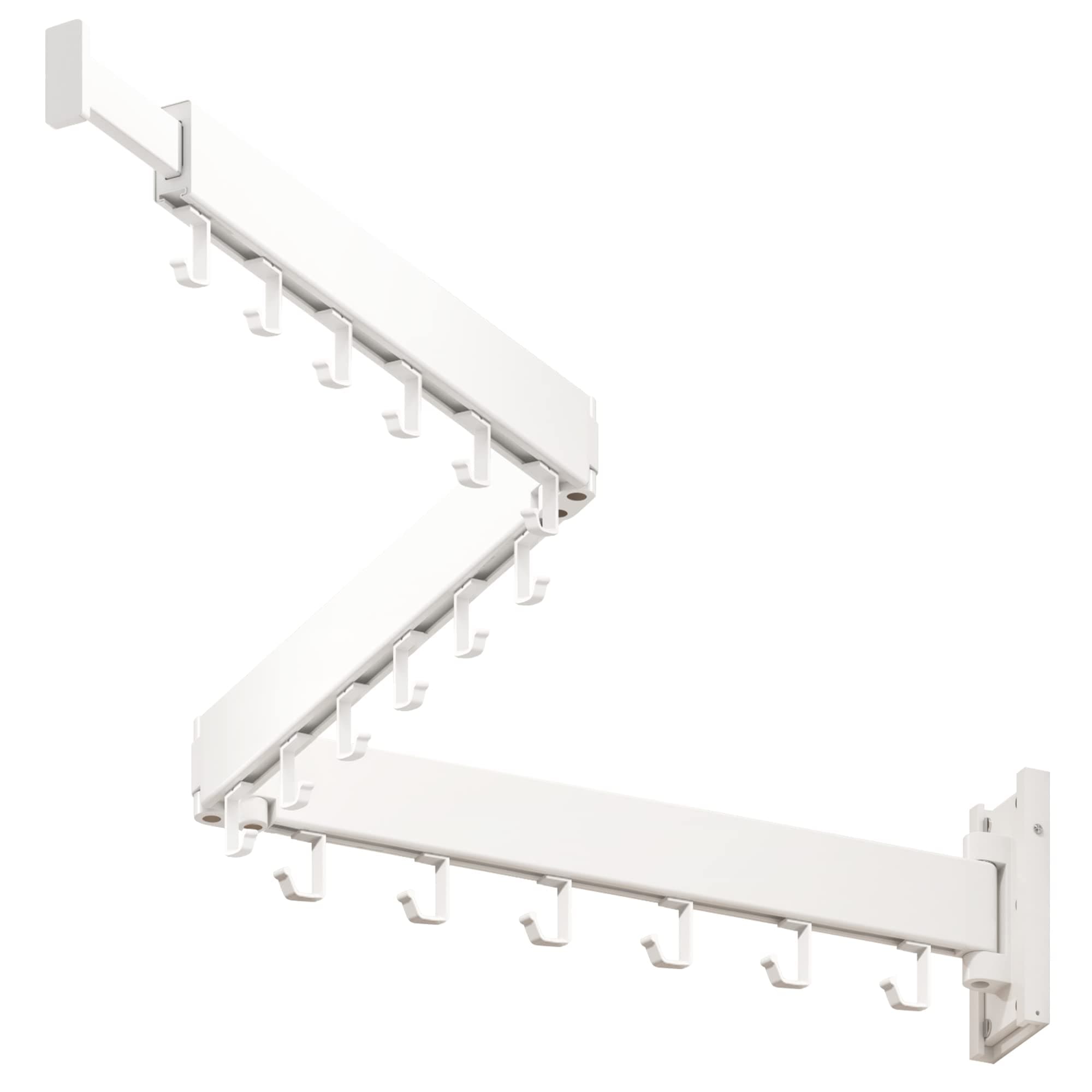 Wall Mounted Clothes Drying Rack, Collapsible, Folding, Retractable - Clothes Hanging Rack (Hooks, White)