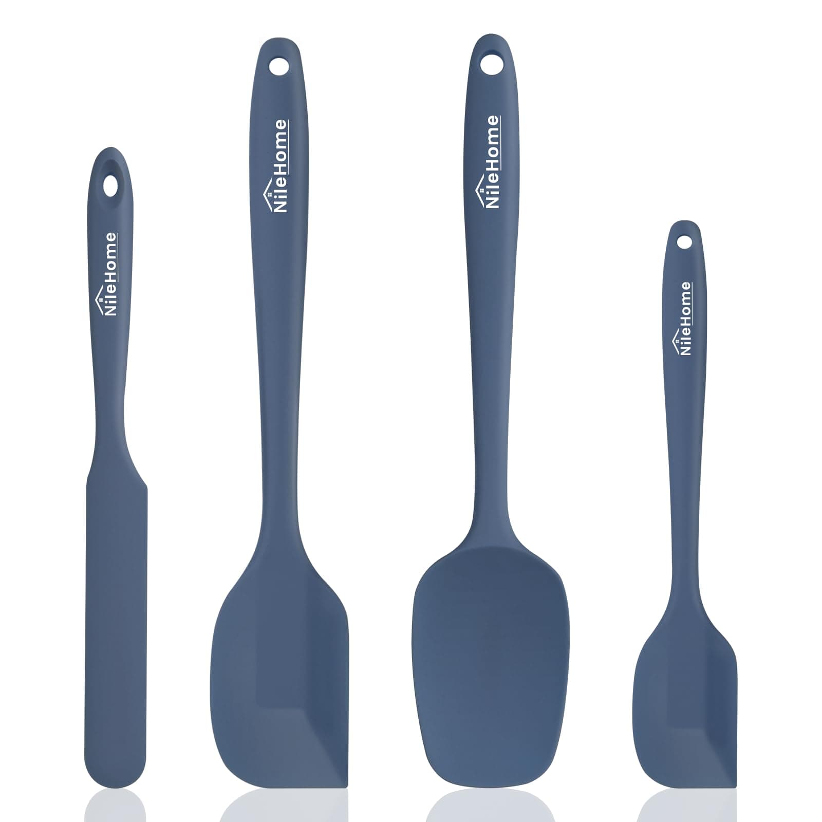 NileHome Silicone Spatula Set, Rubber Spatula High Heat-Resistant Premium BPA-Free One Piece Seamless Design Cooking Spatulas Utensils Set For Kitchen 4pack(Haze blue)