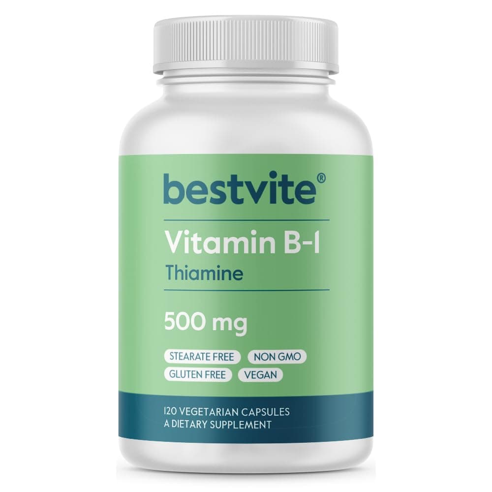 BESTVITE Vitamin B-1 (Thiamin) 500mg (120 Vegetarian Capsules) - No Stearates - Vegan - No Calcium Carbonate - Non GMO - Gluten Free - No Silicon Dioxide
