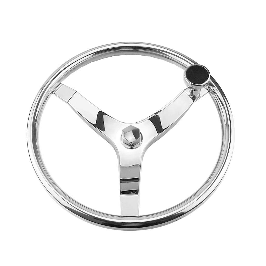 CREDSTAR Stainless Steel Boat Steering Wheel,3 Spoke 13-1/2" Dia with Spinner knob, with 5/8" -18 Nut for Seastar and Verado