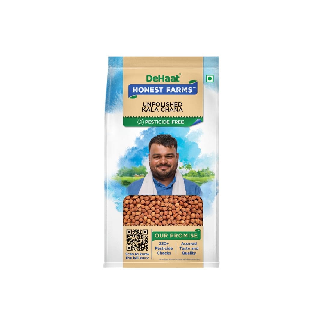 DeHaat Honest Farms Unpolished Black Chickpeas (Kala Chana) - 35.27 Oz (1kg) | Protein & Fiber-Rich Superfood | Vegan, Gluten-Free, Non-GMO | Ideal for Indian Grocery, Chana Masala & Healthy Diet