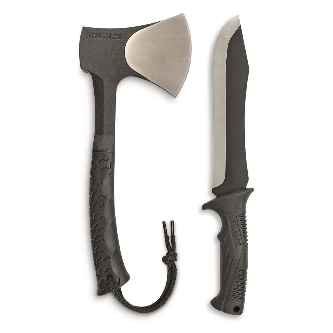 Schrade SCHCOM6CP Full Tang Hatchet and Mini Machete Combo with Stainless Steel Blades and TPR Handles for Outdoor Survival, Camping and Bushcraft