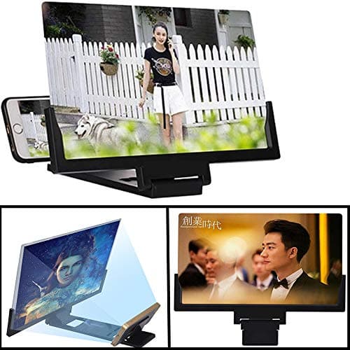 Screen Magnifier 12 Inch 3D HD Mobile Video Magnifier Supports iPhone X / 8/8 Plus / 7/7 Plus / 6 / 6s / 6 Plus / 6s Plus and All Other Smartphones (12 inches-Black)
