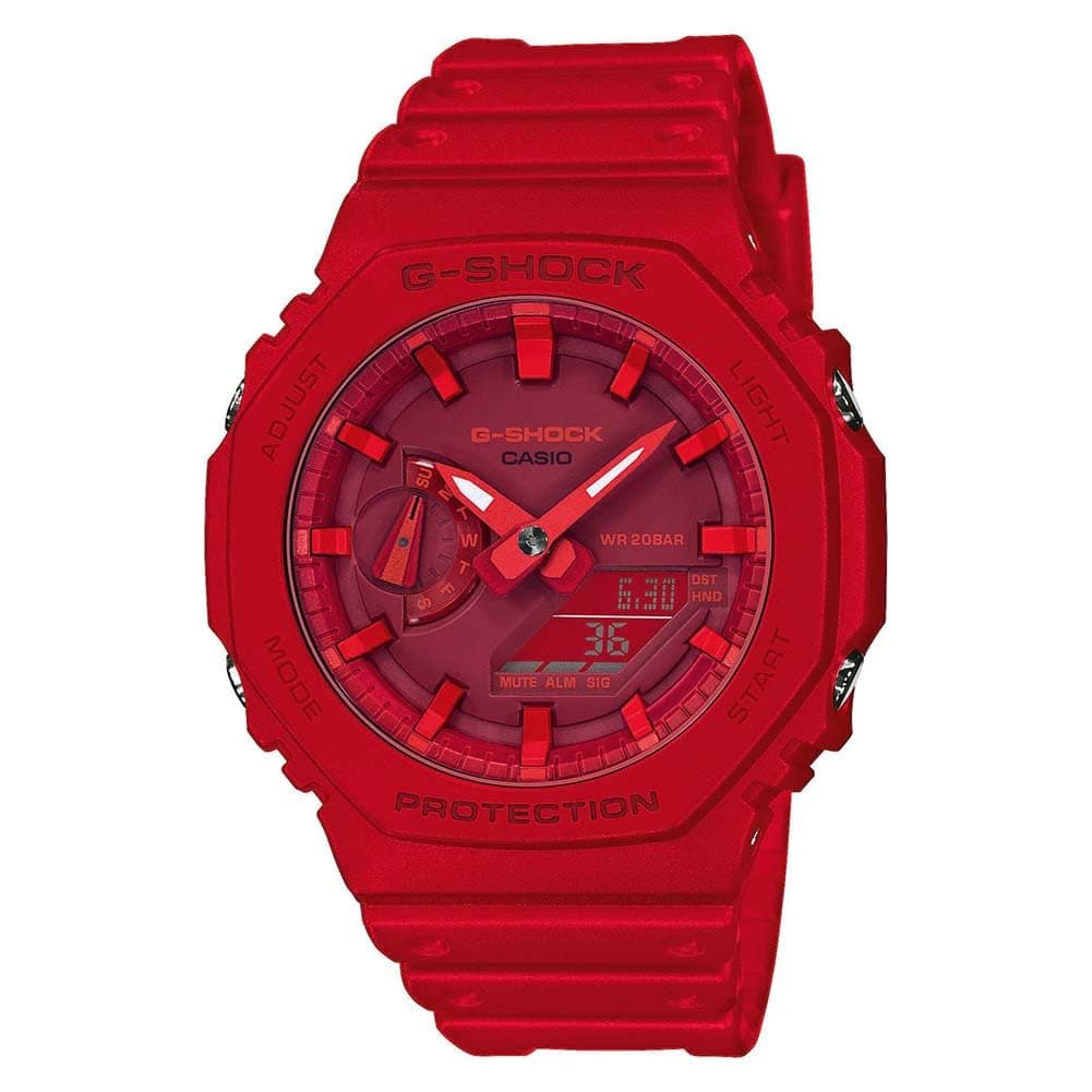 Casio Unisex Analogue Digital Quartz Watch with Rubber Strap GA-2100-4AER, Red, red, OS, Strap.