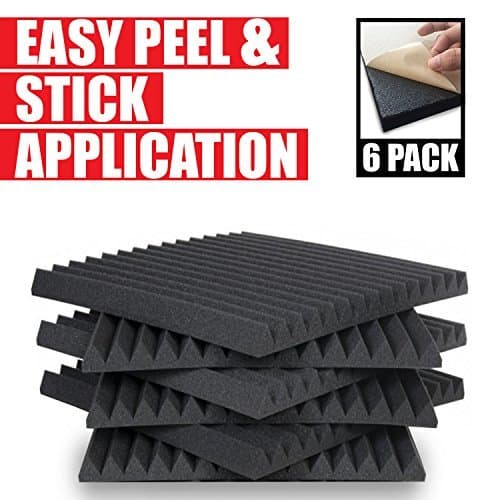 Acoustic Foam Panels Wedge Premium 6 Pack Studio Foam With Self Adhesive and Fire Resistant Technology Plus 5GB Music Sample Pack 1" X 12" X 12" Sound Absorption