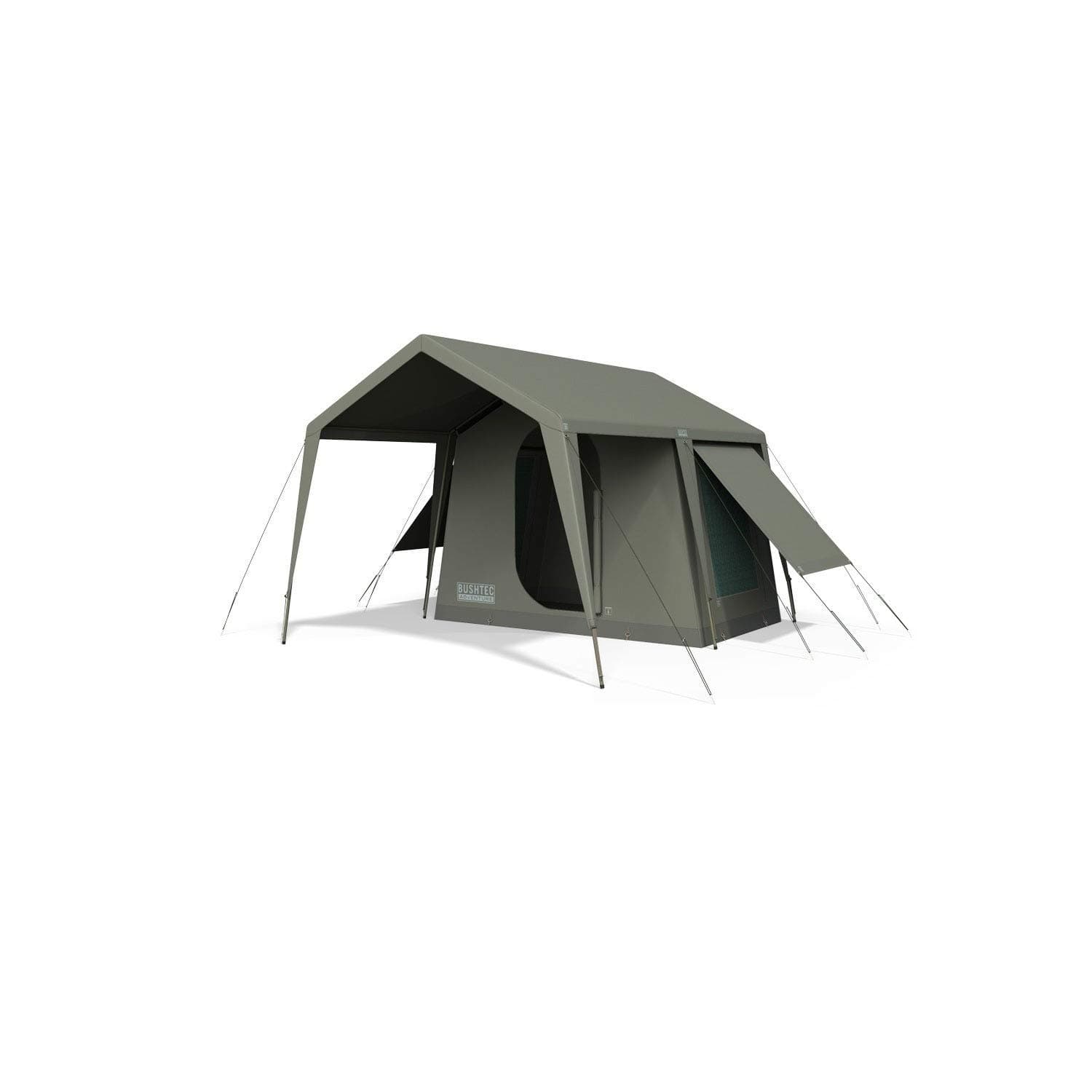 Delta Zulu Combo Canvas 4 Person Chalet Tent with Gazebo. Modular Basecamp Tent Solution with Waterproof Ripstop Military Grade Canvas. Four Season Canvas Camping Tents by Bushtec Adventure.