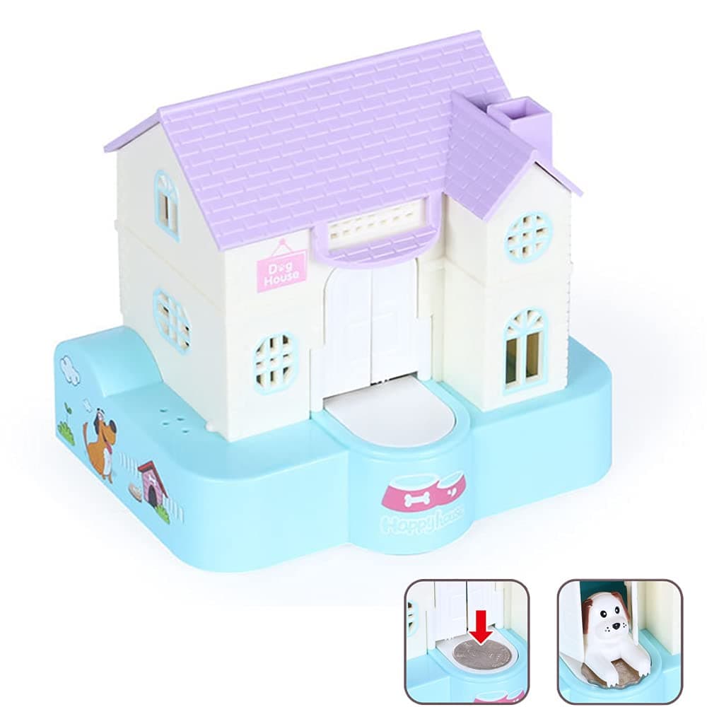 Doghouse Money Bank, Funny Electric Automatic Stealing Coin Bank Piggy Bank Toy Doggy Saving Box for Kids with Sound and Light Effects (Purple)