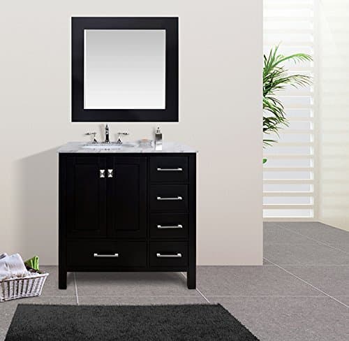 Stufurhome GM-6412-36ES-CR-M35 36-Inch Malibu Espresso Single Sink Bathroom Vanity with 35-Inch Mirror