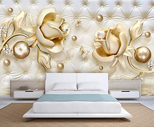 999store 3D Golden Roses and Butterflies Wallpaper (Non-Wooven_9X7 Feet_Multi)