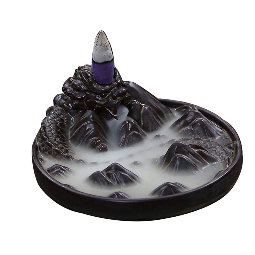 LEAFIS Ceramic Censer Dragon Smoke Backflow Incense Burner Holder with 10 Cones Incense Burners for Home Decor