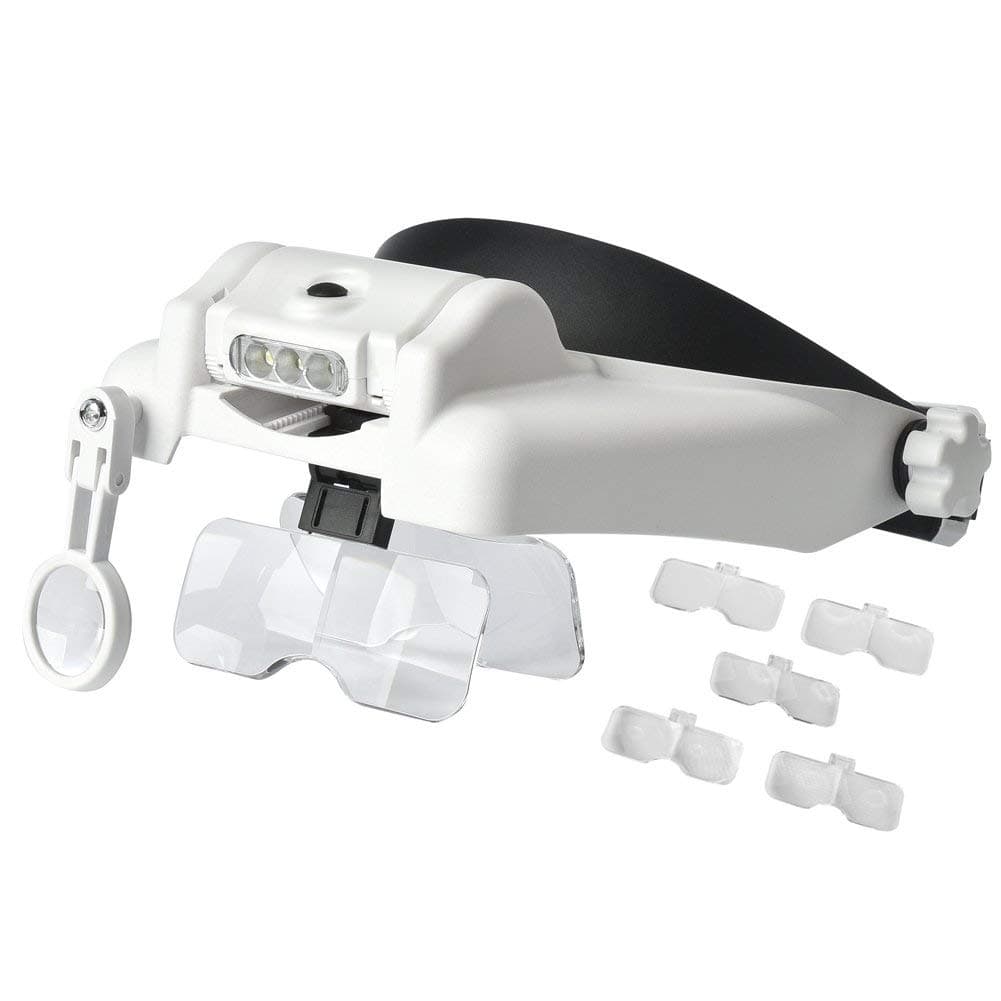 Iktu Headband Lighted Magnifying Glass with Led, Head Mount Magnifier Glasses Visor Handsfree Headset Magnifier Loupe for Close Work, Sewing, Crafts,Reading,Repair,Jewelry(1.0X to 14.0X)