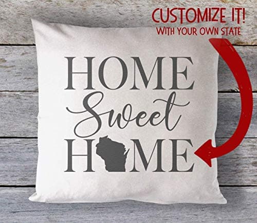 Home Sweet Home State Pillow Cover, Country Chic Cushion Cover, Rustic Living Room Decor Pillow, Decorative Throw Pillow Case, Farmhouse Printed Pillow