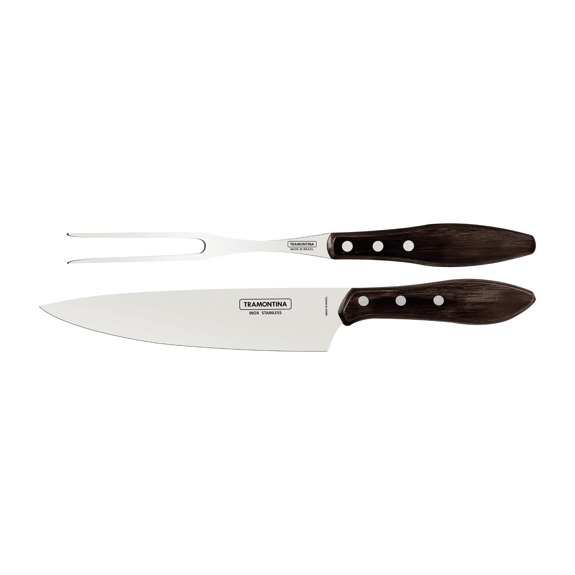 TramontinaChurrasco Carving Set, 2 Piece Brown Gift Boxed, Stainless Steel, Medium