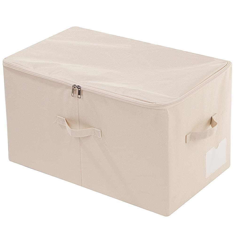 Large Fabric Storage Bins with Lids, 60L Large Storage Boxes with Lids, Fits Wardrobe Closet Shelves Clothing Blankets Organizer, Washable& Label Pocket, Stackabel, Beige