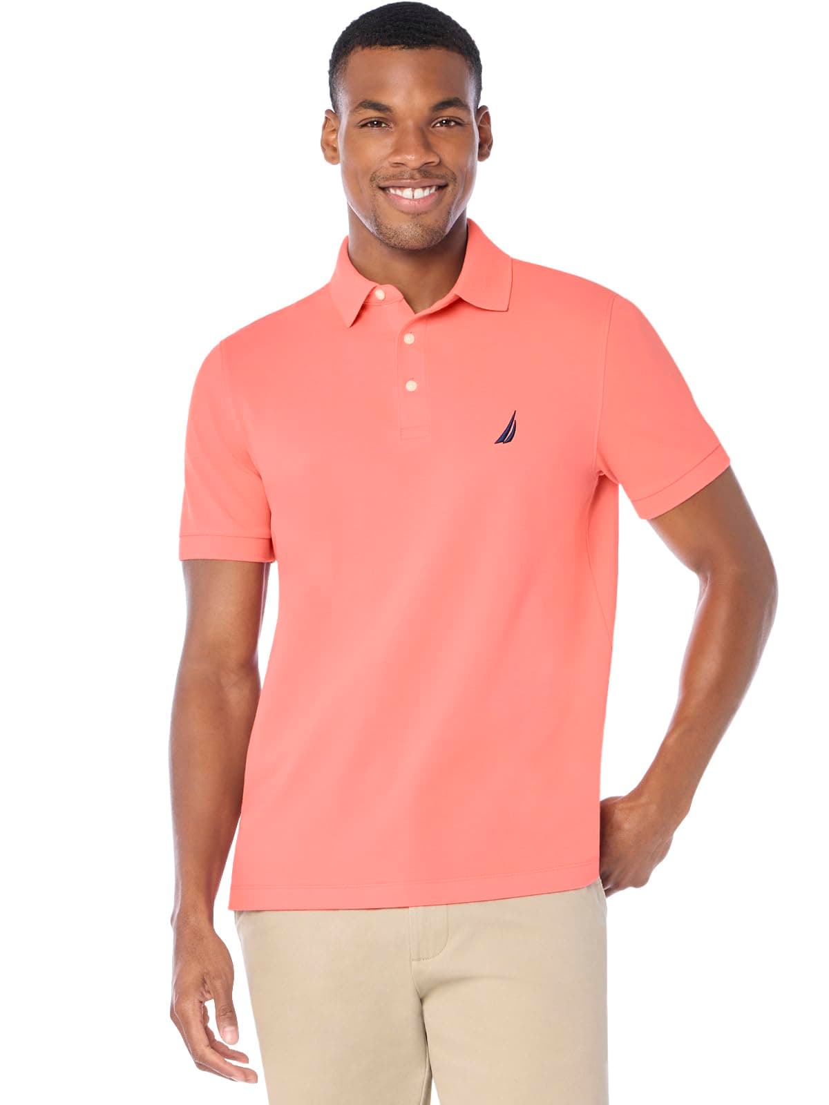 Nautica Men's Short Sleeve Solid Stretch Cotton Pique Polo Shirt