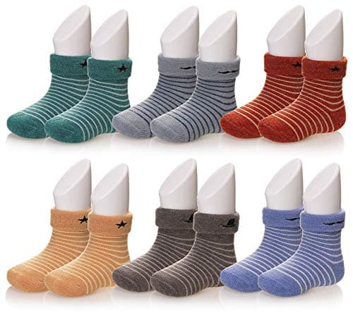 Kids Boys Girls Winter Warm Socks Super Thermal Soft Casual Stripe Toddlers Childrens Thick Crew Socks 6 Pairs